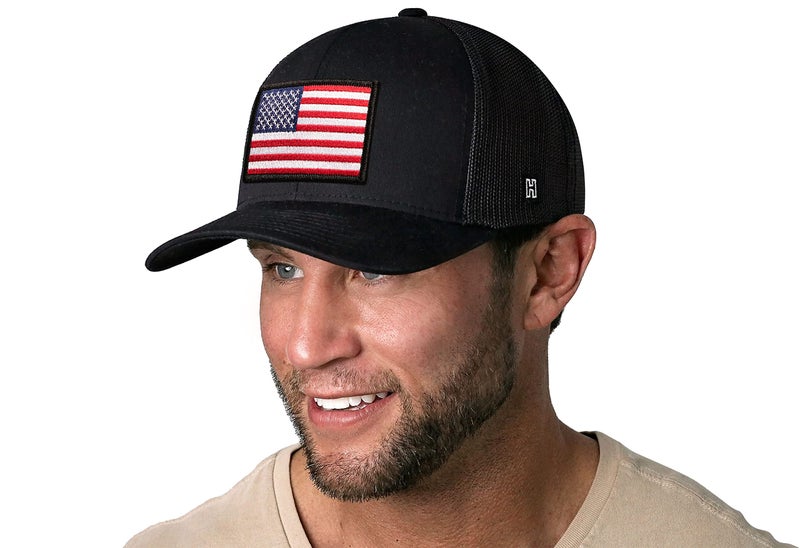 HAKA American Flag Hat, USA Trucker Hat for Men & Women, Adjustable Baseball Cap, Mesh Snapback, Durable Outdoor Black Hat - Image 3